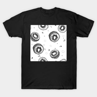 Black and White Kiwi Design Pattern T-Shirt